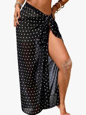 Herseas Long Sarong Wrap Black Polka Dot NWT
